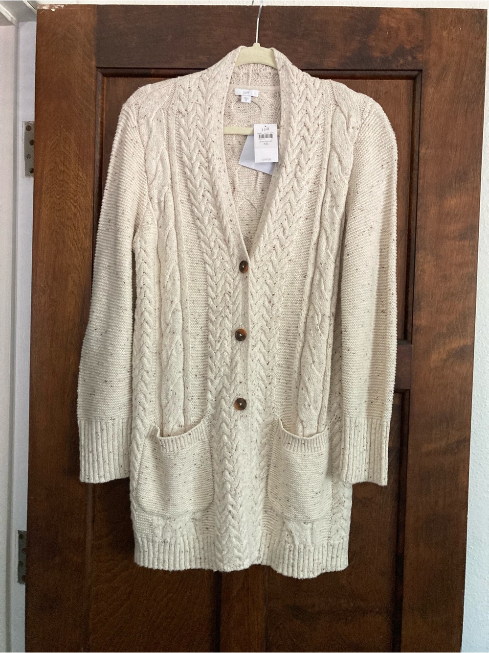 J. Jill Cream Cable-Knit Shawl Collar Cardigan